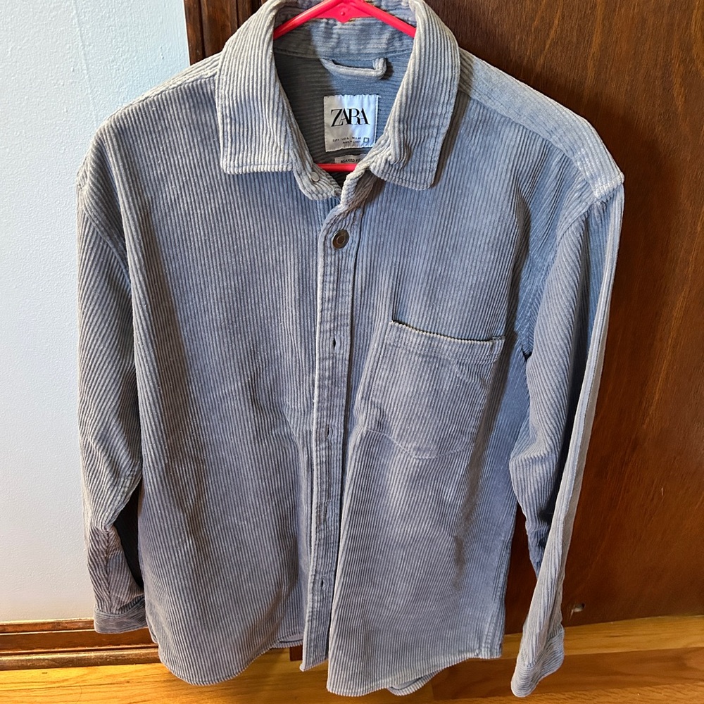Zara Relaxed Fit Gray Corduroy Shirt